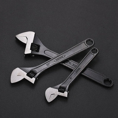 Black-finished high carbon steel adjustable wrench showing adjustable jaw mechanism.