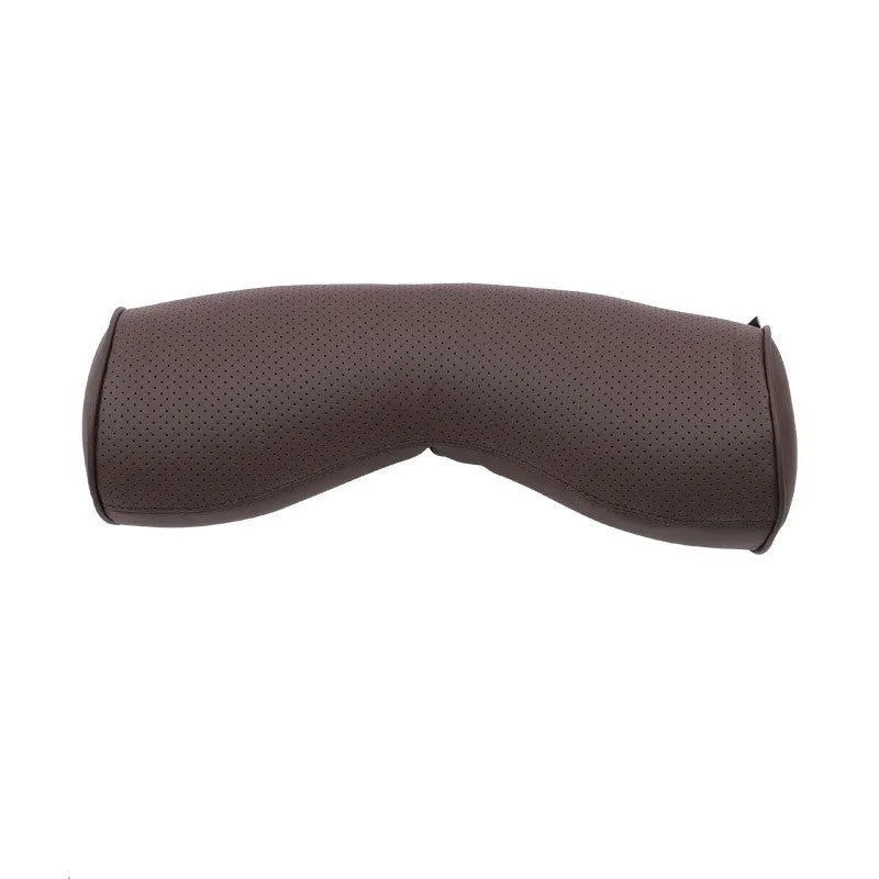 Minimalist brown car headrest pillow and lumbar seat cushion set for neck and back support