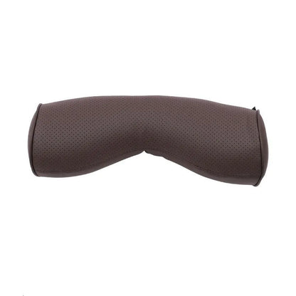 Minimalist brown car headrest pillow and lumbar seat cushion set for neck and back support