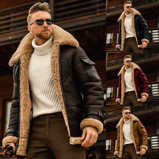 Military-inspired fleece jacket for men, featuring a plush fur collar, multiple pockets, and a range of classic color options.