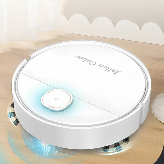 White automatic sweeping robot vacuum cleaner, 25x25x6.5cm, USB charged for 120-minute runtime on 90-120 square metre floors