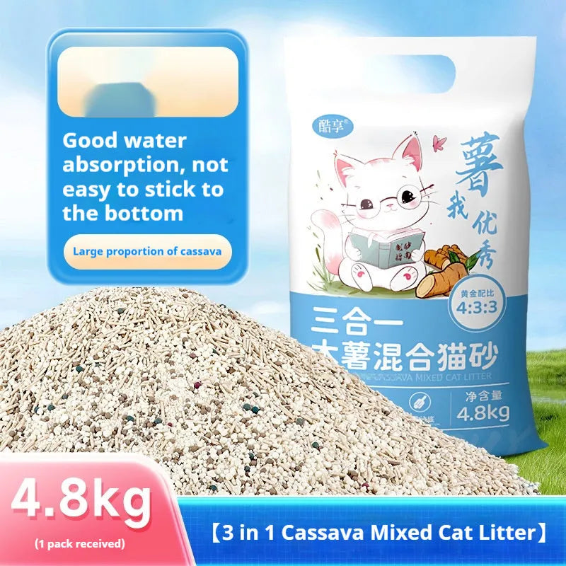 10kg mixed bitter cassava cat litter with bentonite, dust-free plant sand for clumping and odour control