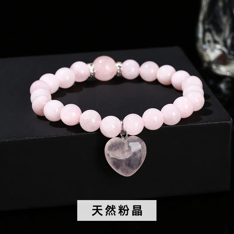 Handmade natural crystal bracelet with tigereye, aventurine, pink crystal, white jade and unakite stones