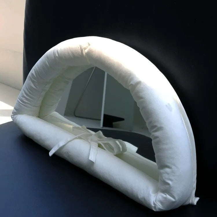 Hanging soft cotton-filled fabric mirror panel in solid colour, shown in white, black, and sapphire blue options.