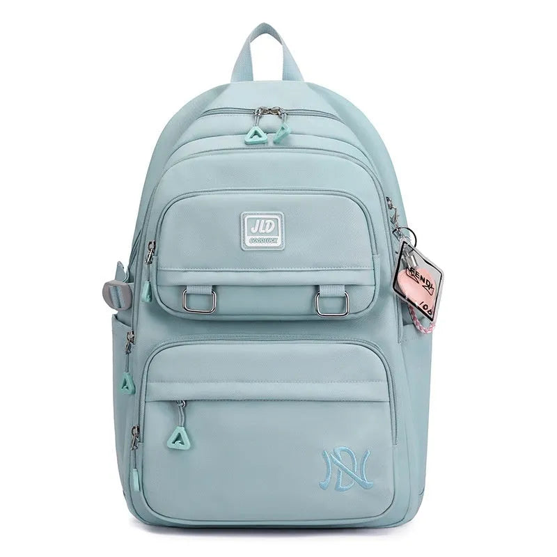 Large capacity nylon girls school backpack with anti-theft and waterproof features