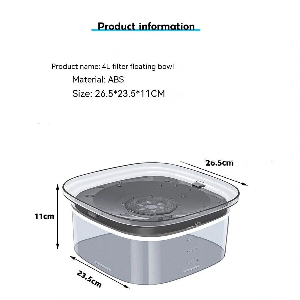 70oz transparent dog water bowl with visible water level and slow drinking feature