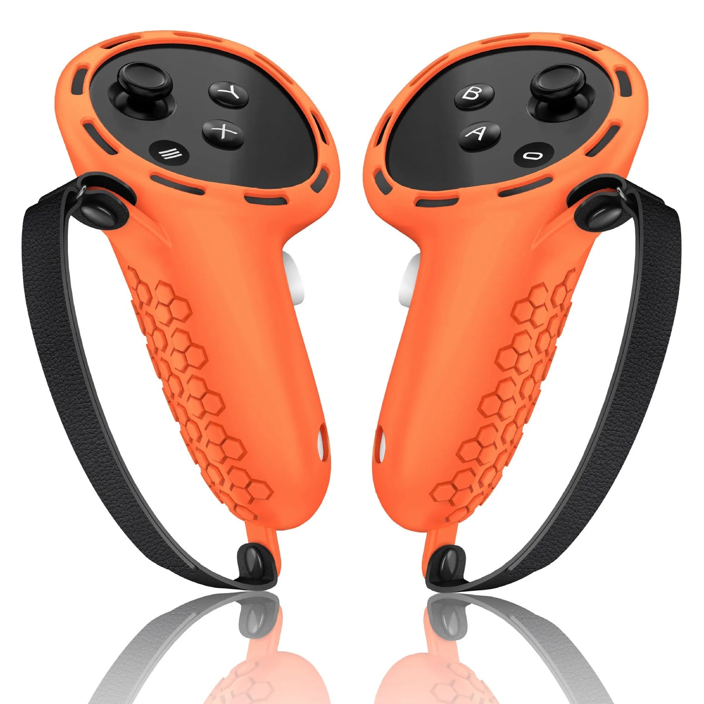 Silicone protective sleeve on a Meta Quest 3 VR controller handle in multiple colour options.