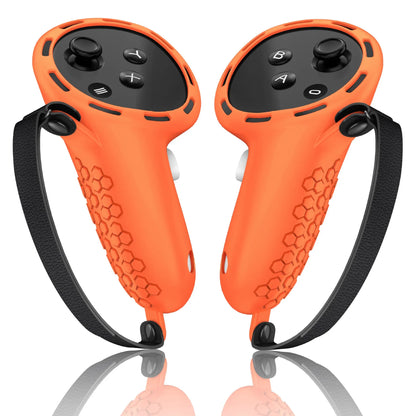 Silicone protective sleeve on a Meta Quest 3 VR controller handle in multiple colour options.