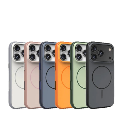 Magnetic protective iPhone case with AI photography button in frosted finish showing blue colour option