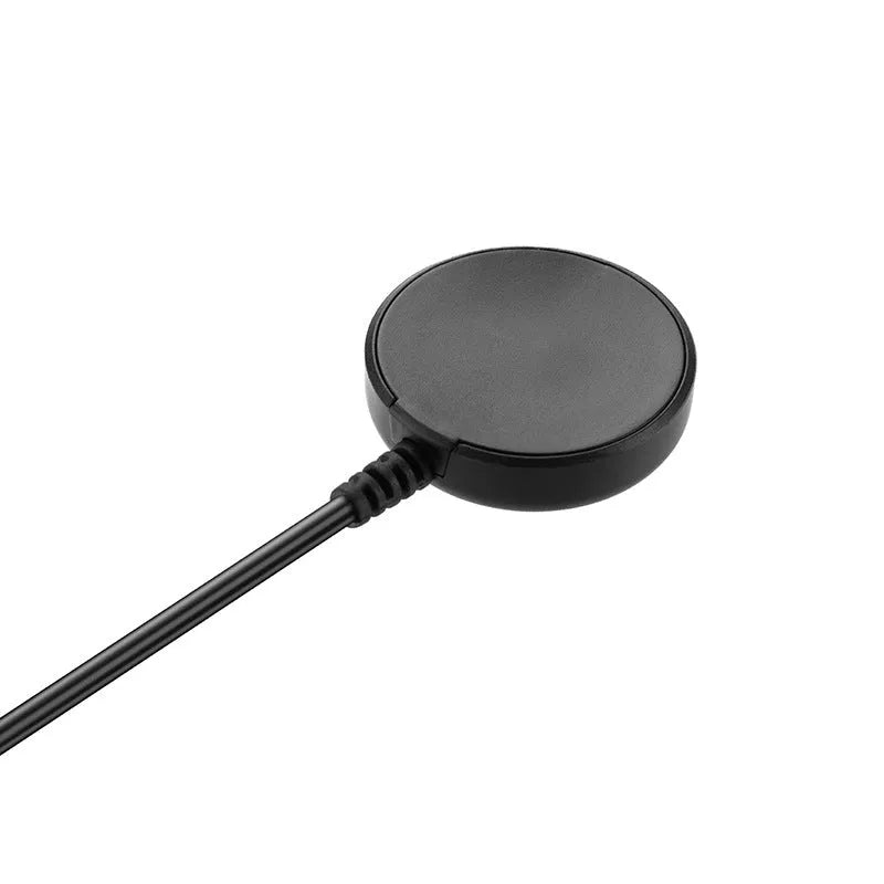 Black plastic USB watch charger with magnetic surface for smartwatches measuring 34mm wide