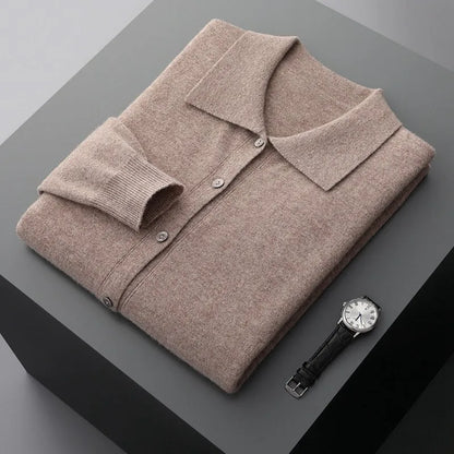 Men's long sleeve collar button shirt in standard wool yarn, regular fit, six colours, sizes S to 2XL