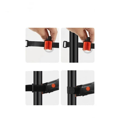 Waterproof USB rechargeable bicycle tail light in blue, pink, red, white, or yellow colours