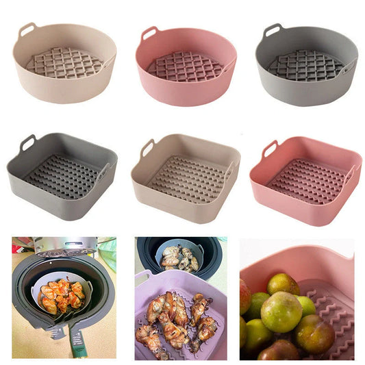 Reusable silicone air fryer pot liners in various colours and sizes