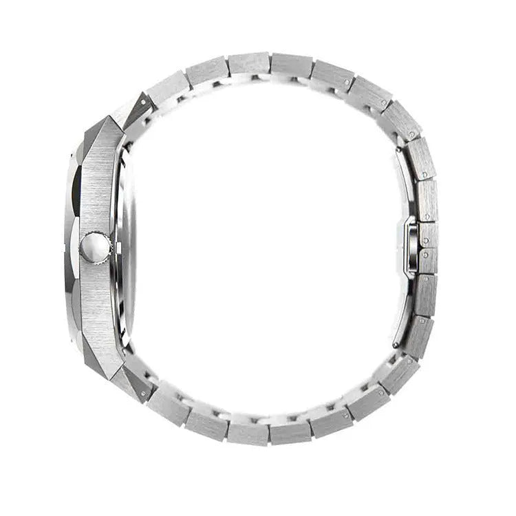 Men's waterproof quartz business watch with stainless steel gold-plated case featuring 42mm dial diameter, 10.7mm thickness, flat top tapered crown, mineral tempered glass mirror and butterfly double snap buckle