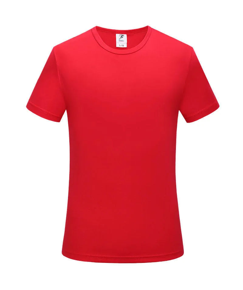 Men's slim fit quick-drying short sleeve t-shirt in a solid colour on a hanger.