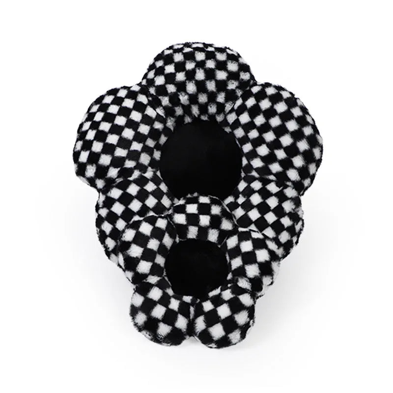 Black and white check car headrest neck pillow with plush material and lumbar support function