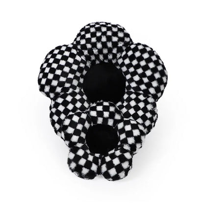 Black and white check car headrest neck pillow with plush material and lumbar support function
