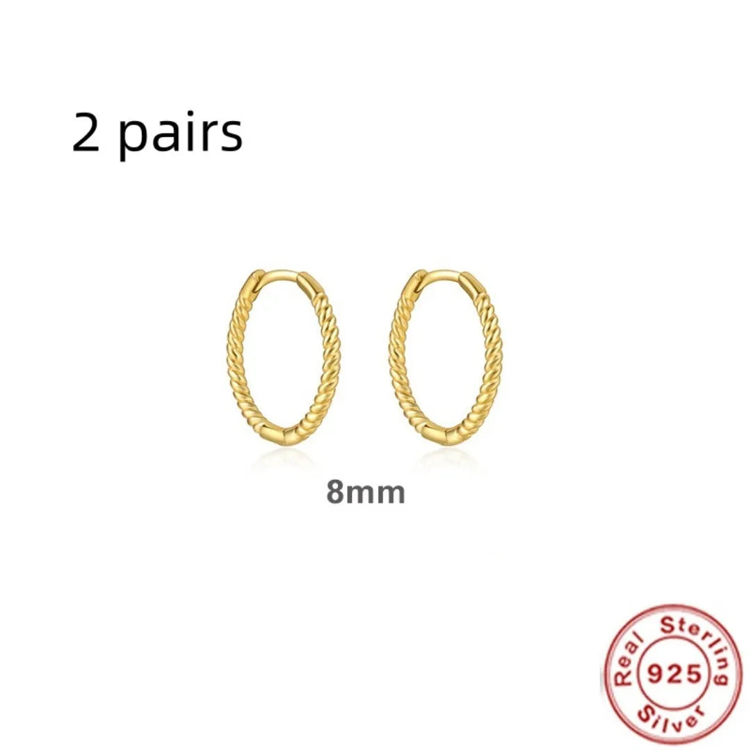 Sterling silver twisted string round ring earrings in gold or platinum colour