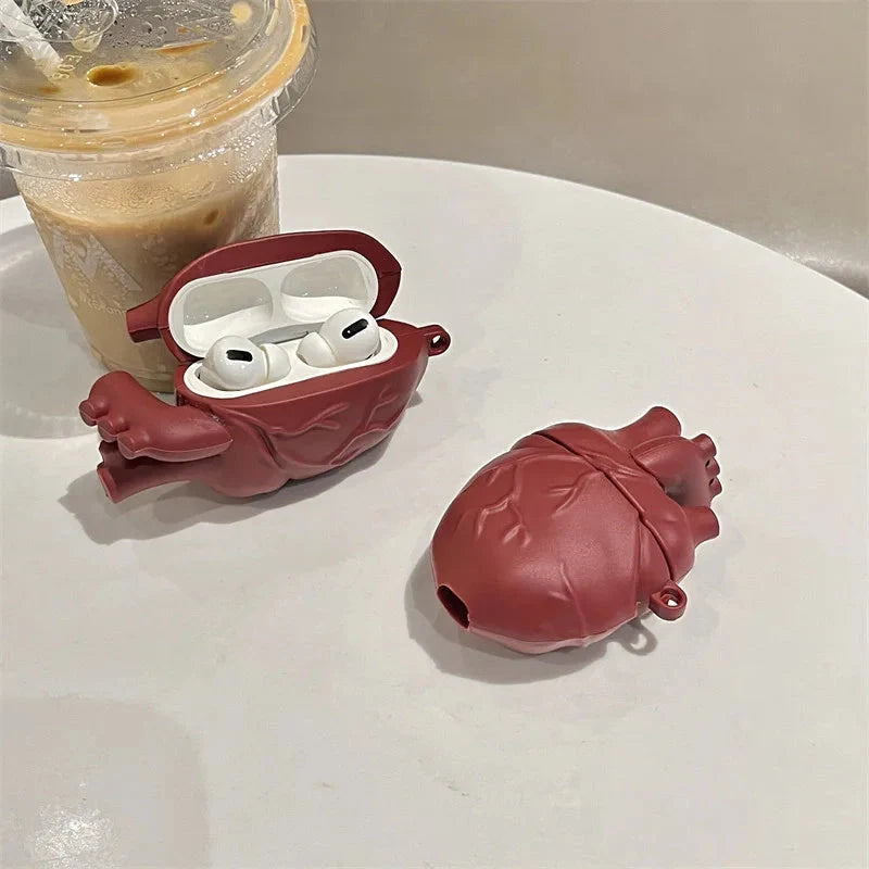 3D Heart Style Silicone Case for AirPods Pro and 3rd Generation in wine red and ivory white