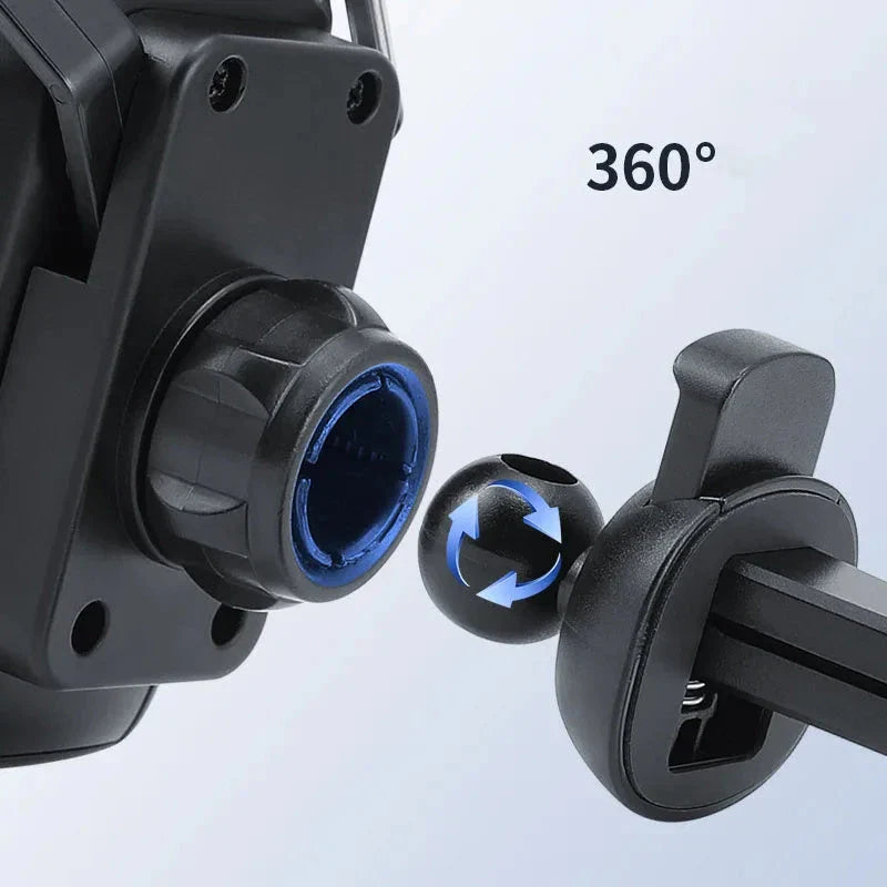 Stylish car air vent phone mount with secure clamping mechanism, adjustable viewing angle, and compatibility for phone charging