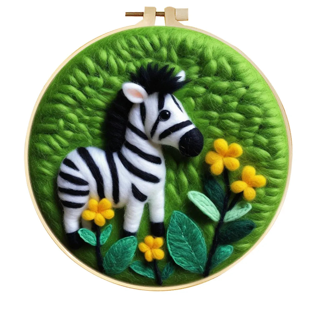 Round three-dimensional embroidery kit with linen fabric, wool felt pieces, and embroidery frame for 20x20 cm blanket painting