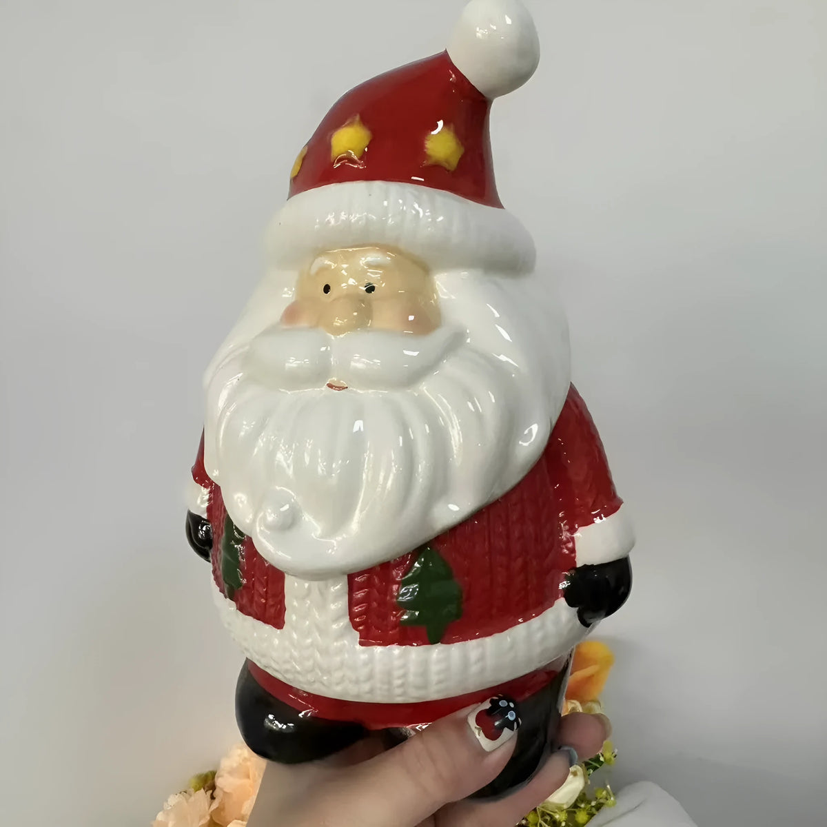 White porcelain Santa Claus storage tank Christmas money box table ornament in cartoon European style