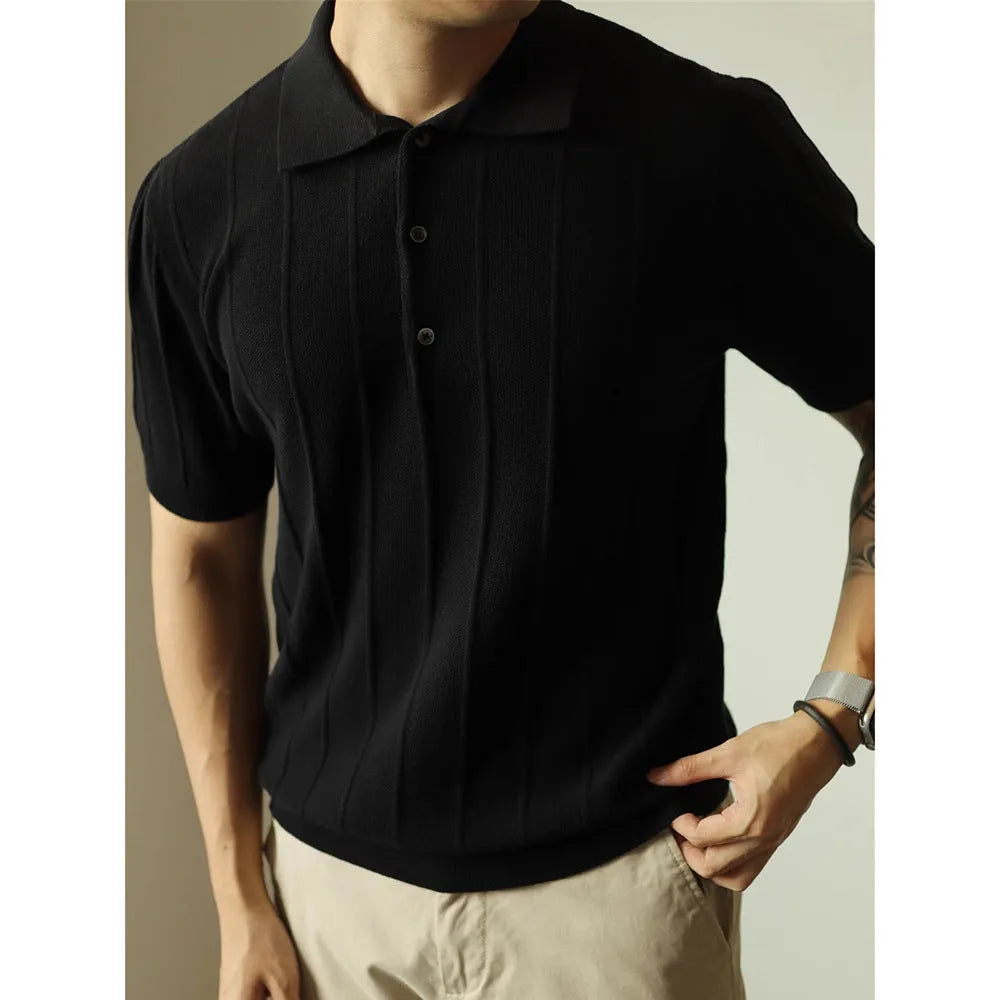 Men's solid black loose fit basic t-shirt made from polyester fabric, front view.