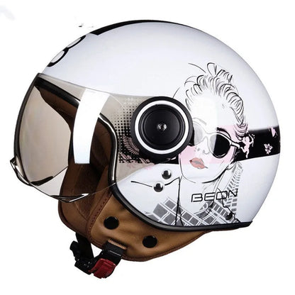 Retro style battery car half helmet in bright two-tone colours with ABS shell