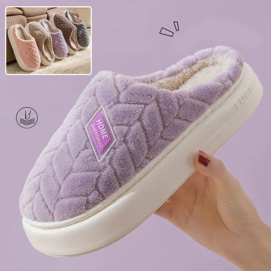 Cosy plush slippers with thick, non-slip soles and fleece lining, available in a variety of stylish colours