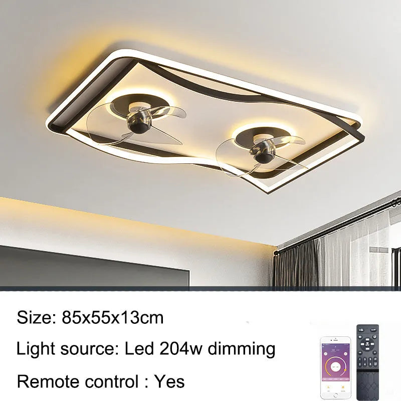Modern black ceiling fan lamp with LED light and remote control for bedroom or dining room
