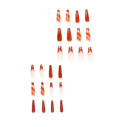 24-piece maple leaf red press-on nail tips in JP1446, long French style, 18g box for easy manicure