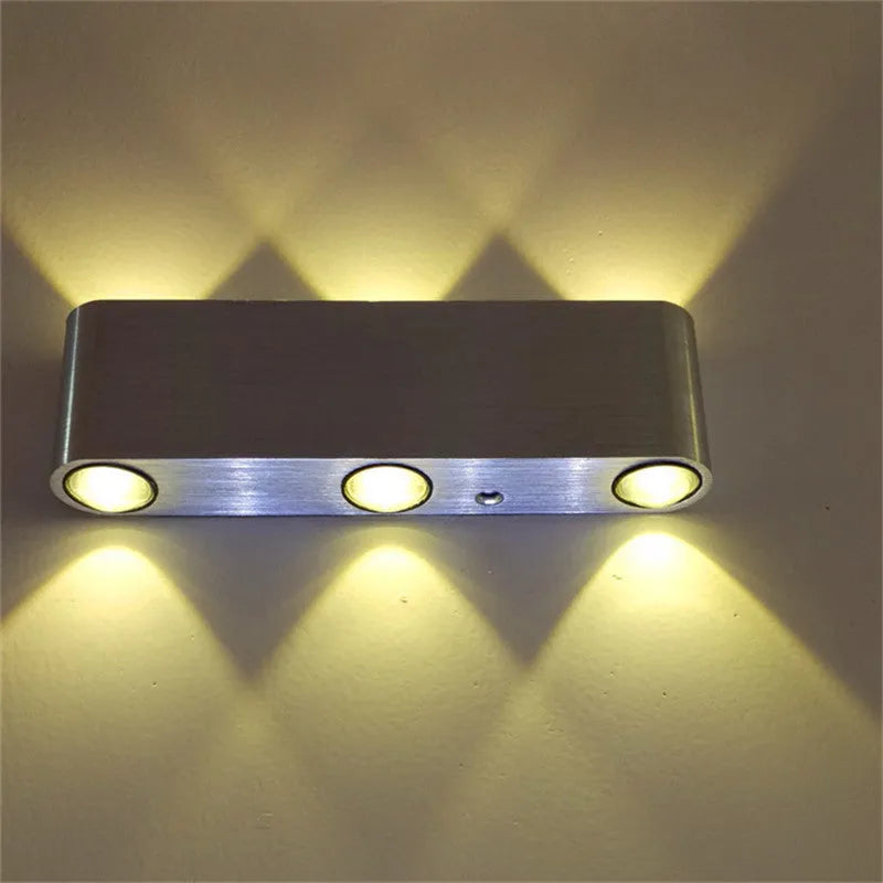 Rectangular wall lamp with an LED aluminium frame suitable for bedrooms, offering white light, warm white, red, green, blue, yellow, or purple colour options with a choice of 6W or 8W power.