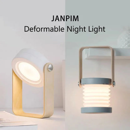 Foldable touch dimmable LED night light showing table lamp and lantern configurations