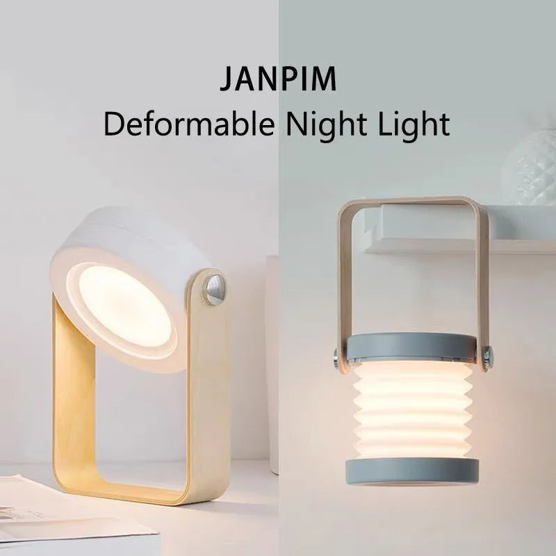 Portable USB rechargeable LED night light lantern with touch dimmable control, foldable design for table lamp or night light use, available in elegant white, green grey and limited red special edition with ABS PC wood iron plating construction