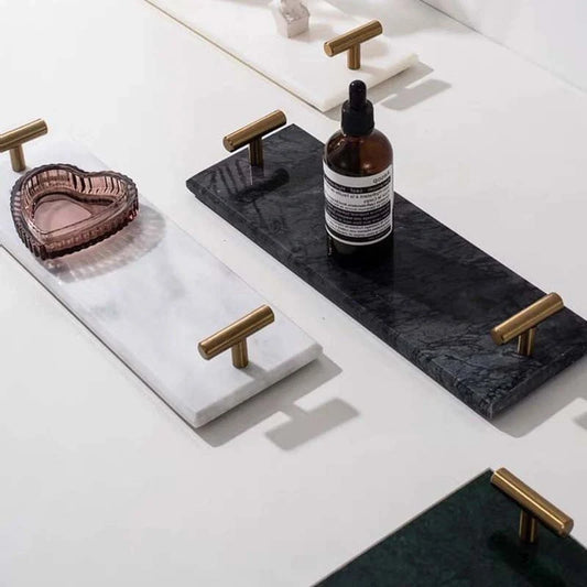 Nordic style marble tray for desserts and jewellery organisation