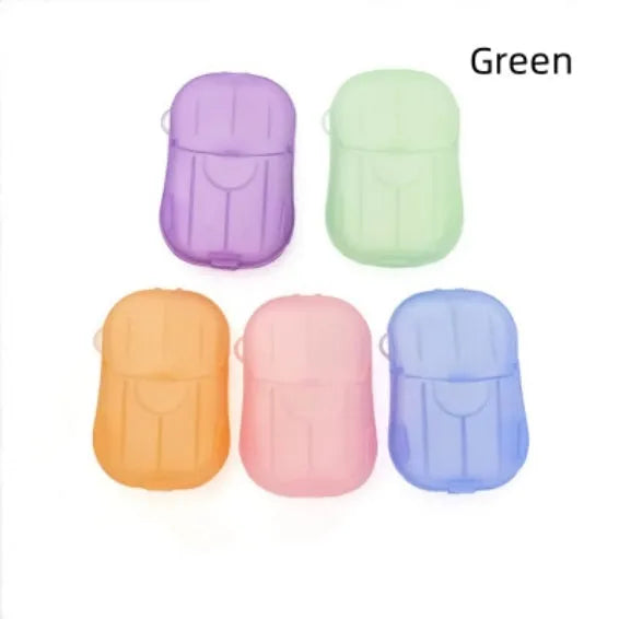 Disposable hand soap paper sheets showing 3.6x5.6cm size and multiple colour options