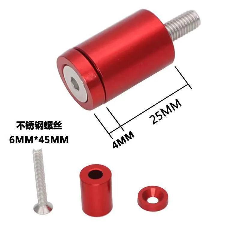 Aluminium engine cover spacer kit with four screws, nuts, and washers in red, blue, and black colours