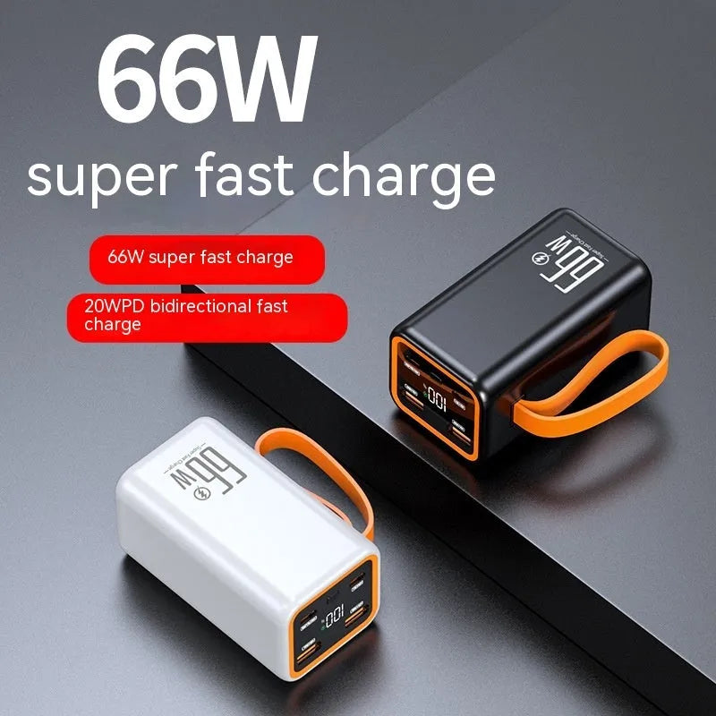 Black and white PD66W fast charge 20000mAh power bank showing creative design.