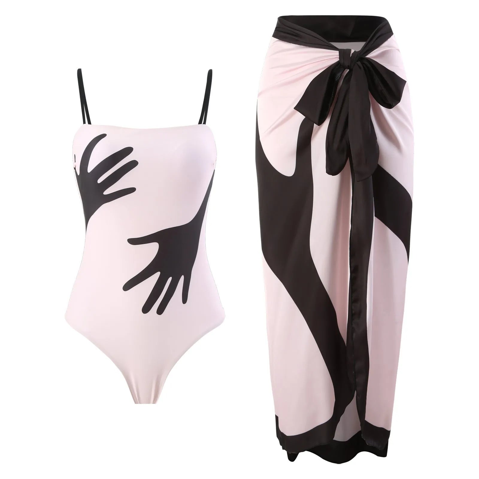 Women's one-piece bikini swimsuit with a white tulle skirt overlay on a mannequin.