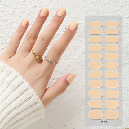Semi-curing gel nail stickers sheet showing 22 solid colour designs including roses, tulips, and geometric patterns