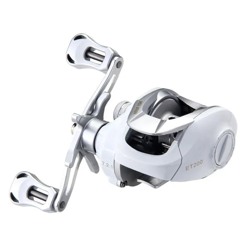 Small white ET drop wheel micro bait casting fishing reel with left and right hand retrieve options