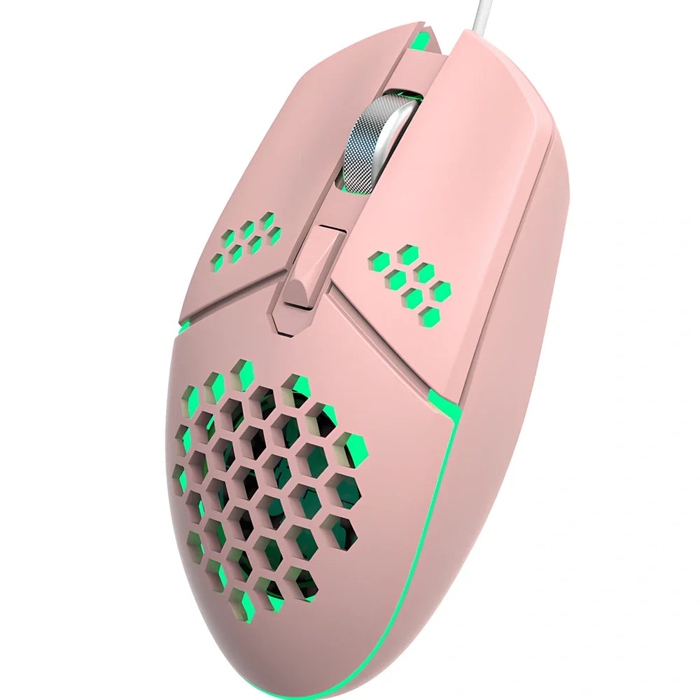 Black wired optical gaming mouse with cooling fan holes and ergonomic rat-sized design for desktop use
