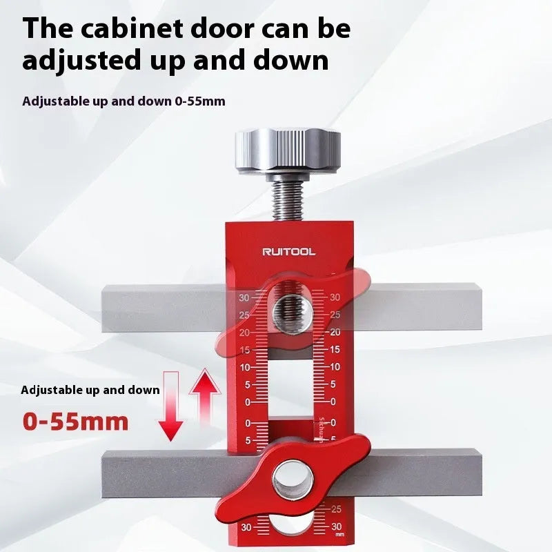 Cabinet door installation aid aluminium alloy jig for precise hinge hole alignment and screw placement in home woodworking projects, ideal for cabinet, wardrobe and furniture door fitting.
