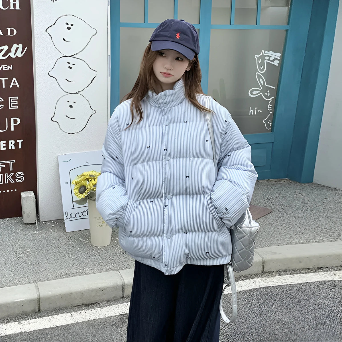 Women's plaid bow print loose cotton coat with long sleeves and pockets in blue or purple, sizes M L XL