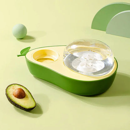 Avocado shaped automatic pet water dispenser and food bowl for cats with slow feeder option
