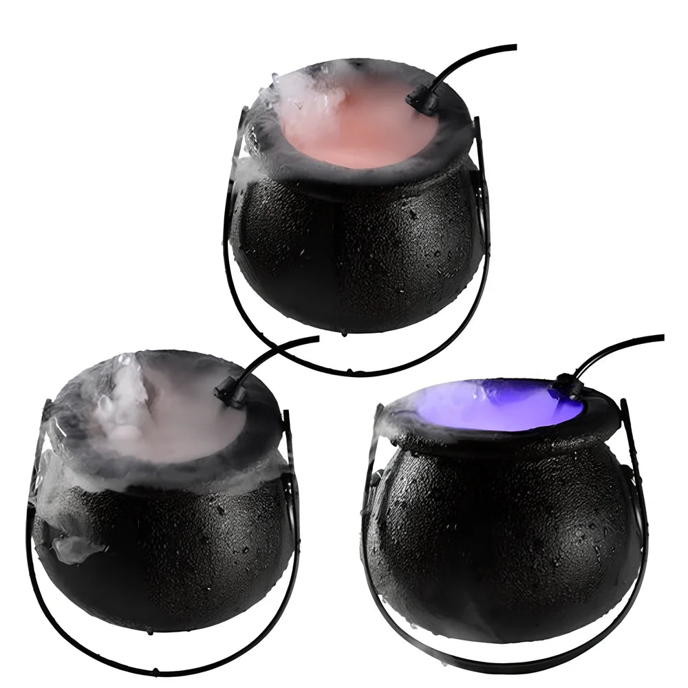 Compact 12-LED ultrasonic mist maker in ABS plastic, producing fog for Halloween fountains, 13x13x11cm size with colour lights