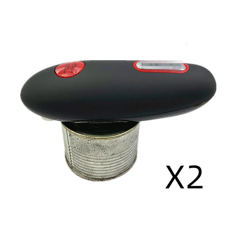 Black cordless electric can opener for automatic opening of tins and bottles