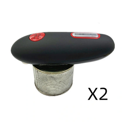 Cordless electric can opener in black, featuring safety grooves and automatic operation
