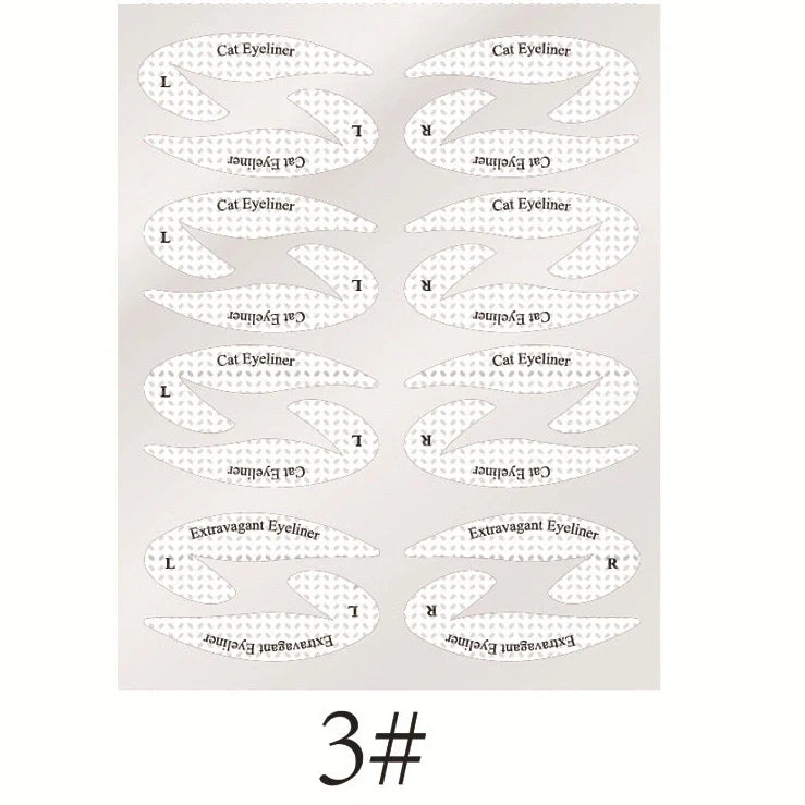 Eyeshadow eyeliner makeup template sticker showing 155mm × 125mm dimensions and non-woven fabric construction