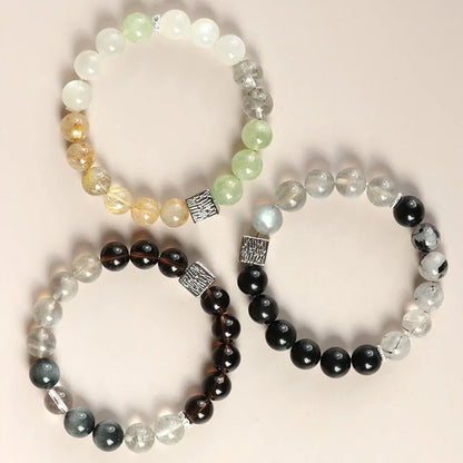 Chinese style couple crystal bracelets with 10mm geometry beads in khaki colour